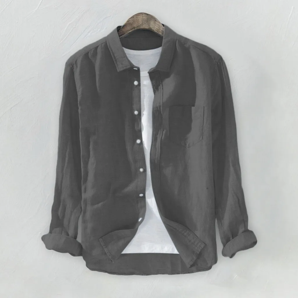 Men Cotton Linen Long Sleeve Shirt Autumn Streetwear