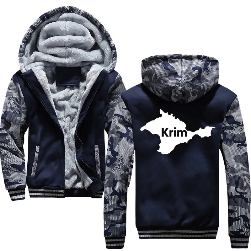 Navy blue Модные толстовки с принтом; толстовки с капюшоном в форме карты Крыма; повседневные теплые толстовки с капюшоном; мужской утепленный спортивный костюм; куртка - Цвет: Navy blue