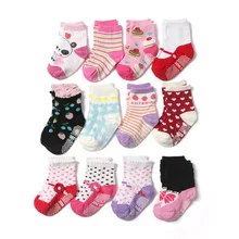 12 пар/лот, носки из хлопка для маленьких мальчиков и девочек, детские носки с резиновой подошвой, Размер 12-15 см, для детей 1-3 лет