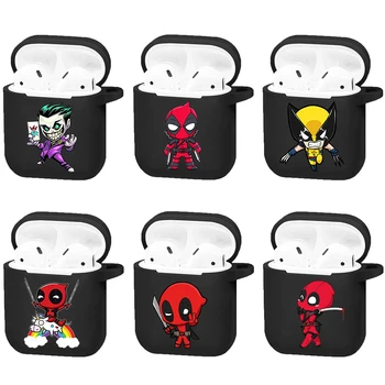 

Marvel Deadpool joker super hero cartoon Cute Earphone Case Charging Box Case For Apple AirPods 2 1 Black Protective Accessories