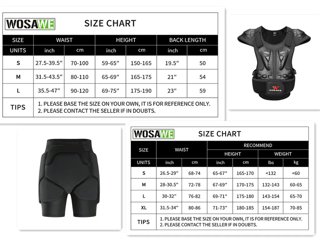 WOSAWE 6PCS Full Body Protective Armor Snowboarding Skating Jacket + Shorts Elbow Knee Protector Motocross Motorcycle Jacket Set
