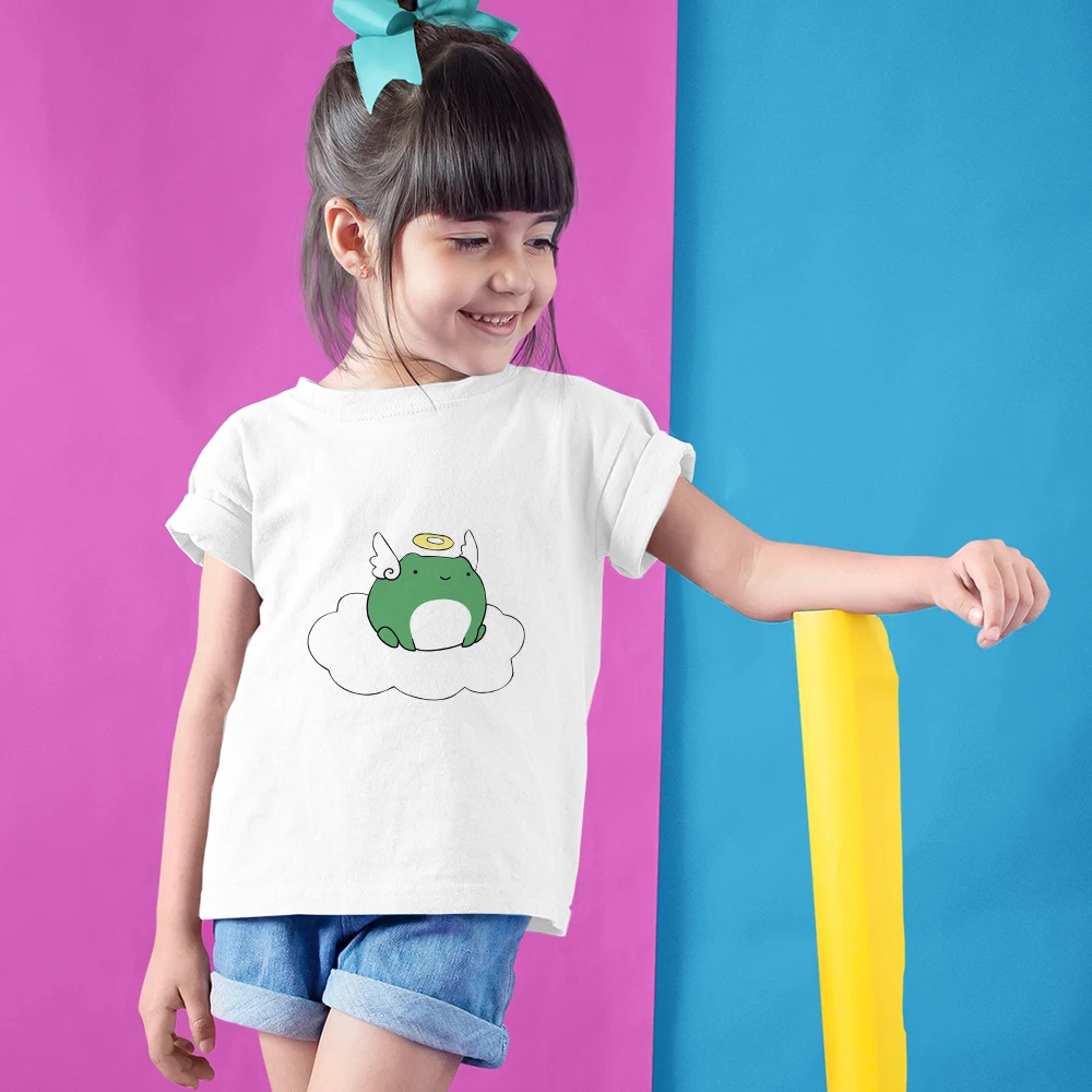 

Cute Frog Cartoon Animal Toddler Girl T Shirt Short Sleeve Loose Summer Kids Casual Clothes O-neck White Tops Children T-shirts