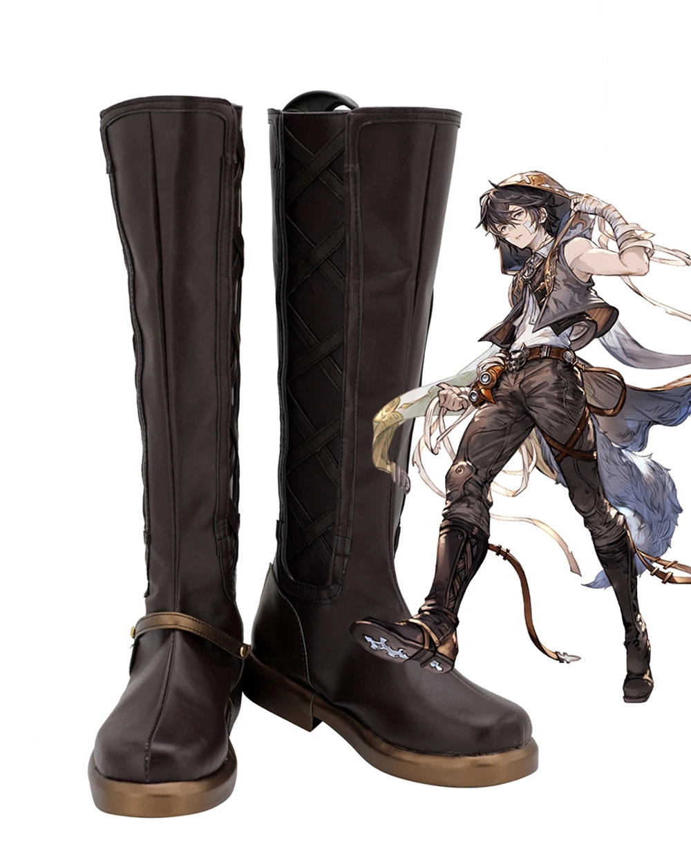 Granblue Fantasy Ply Cosplay Stivali Scarpe Marroni Su Misura Di Qualsiasi Dimensione