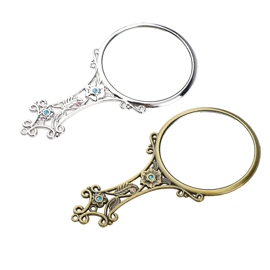 2pcs Royal Fancy Vanity Makeup Mirrors Beauty Cosmetics Hand Held Mirror for Home Salon, Portable Travel Pocket Size