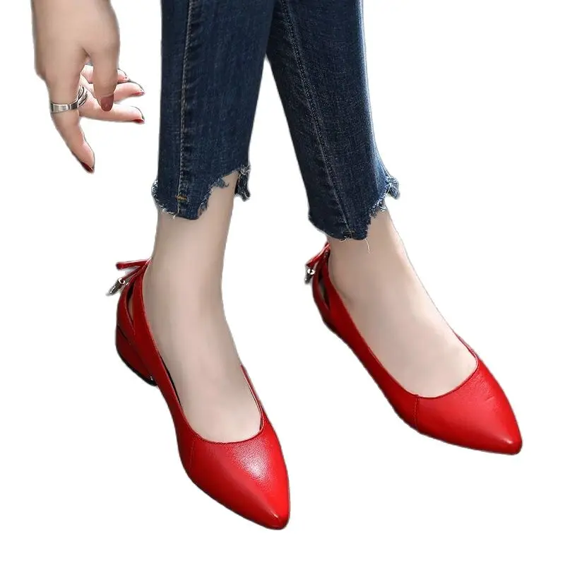Low Heels Pumps Elegant Sexy Pointed Toe Shoes Woman Fashion Red Black Girls Office Wedding Lady | Обувь