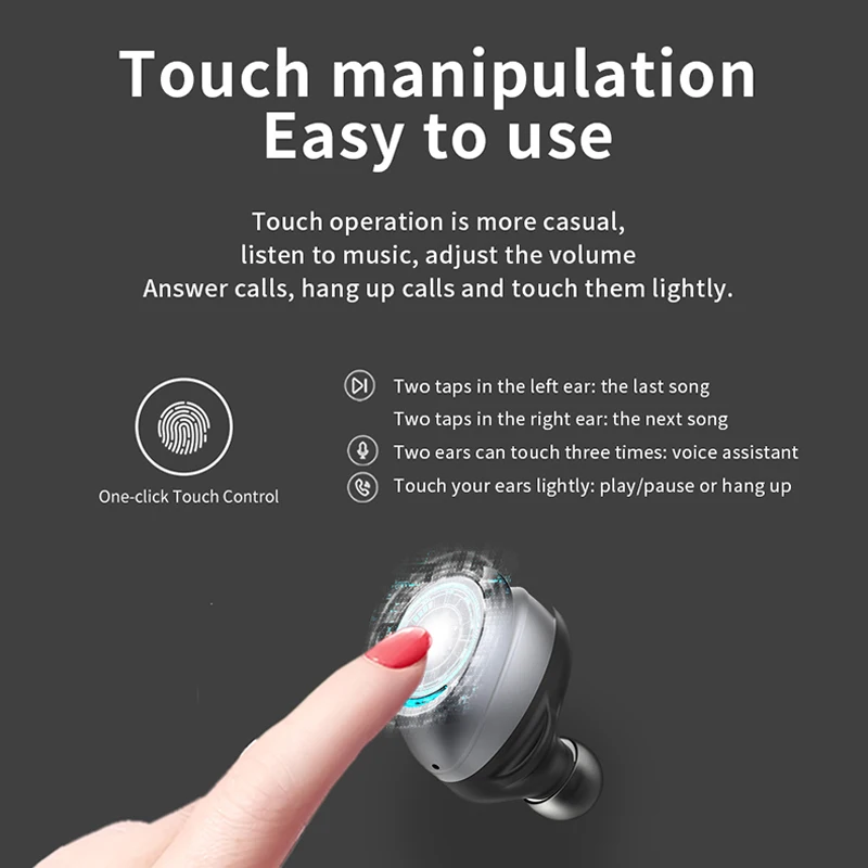 TWS-U9 Wireless Bluetooth Headset Earphones Press with Microphone HIFI Bass Bluetooth Sports Headset 5.0 with Metal Charging Box