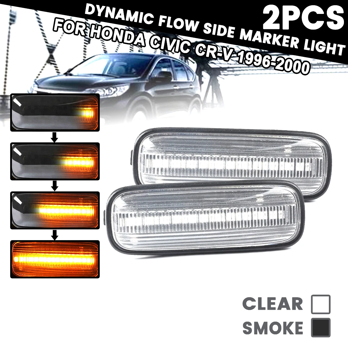 1 Pair Dynamic Turn Signal Light for Honda Civic CRV Flowing LED Side Marker Lights Repeater Lamp 12V Panel | Автомобили и
