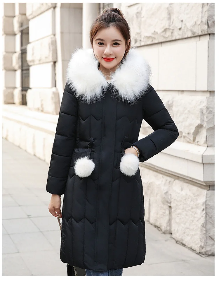 Женские Длинные пуховики размера плюс 4XL 5XL с толстым большим мехом, приталенная зимняя куртка, Женское пальто с капюшоном, новые женские куртки с хлопковой подкладкой