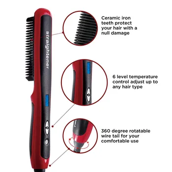 

Hair Straightener Comb Beard Straightener Portable Men Fast Beard Comb LED Display Ceramic Heating Anti-Static Anti-Scald Comb