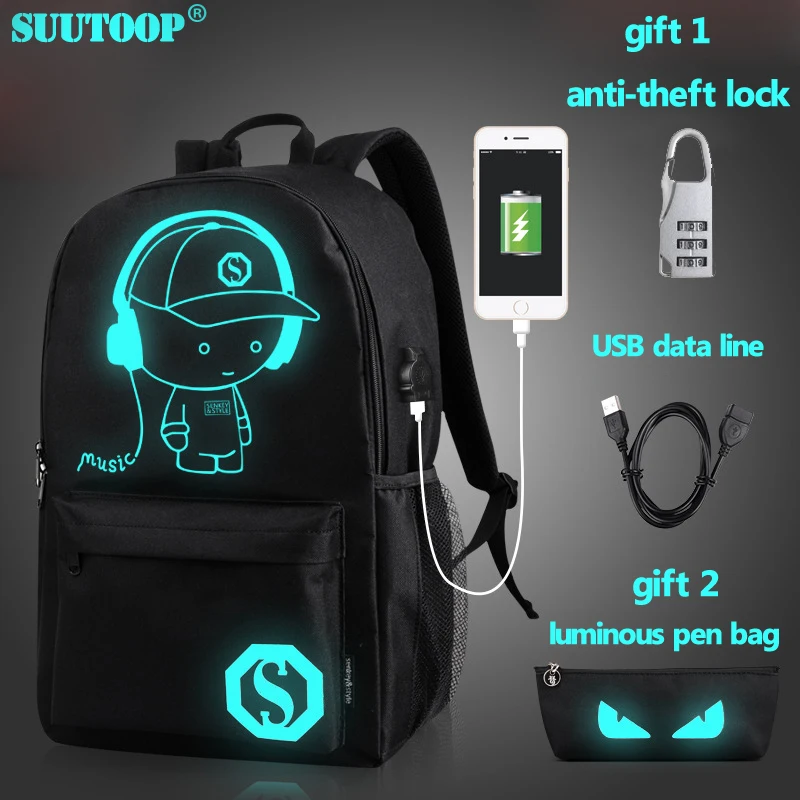 L USB music black USB Зарядка музыка светящаяся новая школьная сумка унисекс для подростков рюкзак школьный рюкзак книга Сумка для мальчиков и девочек - Цвет: L USB music black