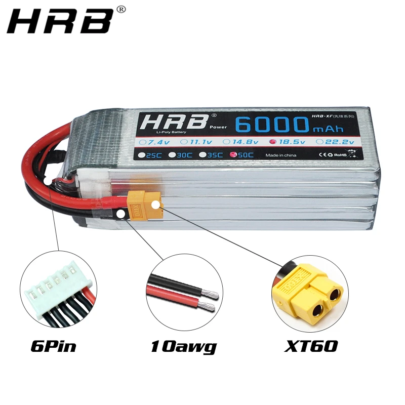 HRB Lipo 5S батарея 18 5 V 6000mah 50C XT60 Deans T XT90 EC5 S AS150 RC вертолеты автомобиль литий