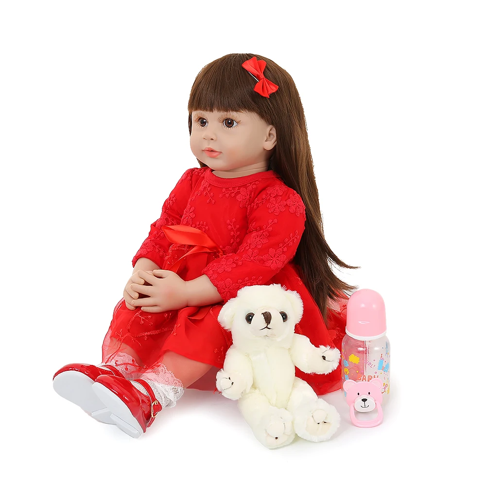 60 см Reborn Baby Doll девушка реалистичные силиконовые куклы детское платье принцессы красное платье новорожденный малыш игрушки для детей Playmate подарок на день рождения