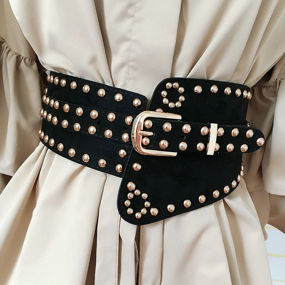

Cool Luxury Rivets Belt For Women Wide Belt Ladies Elastic Waist Waistband Brilliant Women Belt Punk Waist Belt Cinturon Mujer
