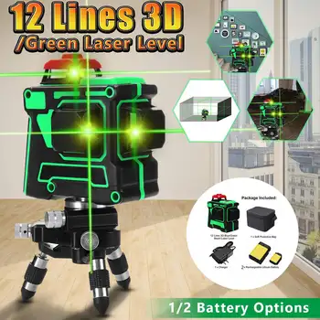 

12 Green/Blue Lines Laser Level Bracket 3D 360 Adjustable Self-Leveling Horizontal Vertical Cross Waterproof Powerful Laser Beam