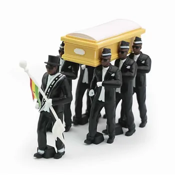 

10cm Funny Black Coffin Carrying Model Action Toy Figure Cosplay Ghana Pallbearers Dance Funeral Dancing Team Display Toys