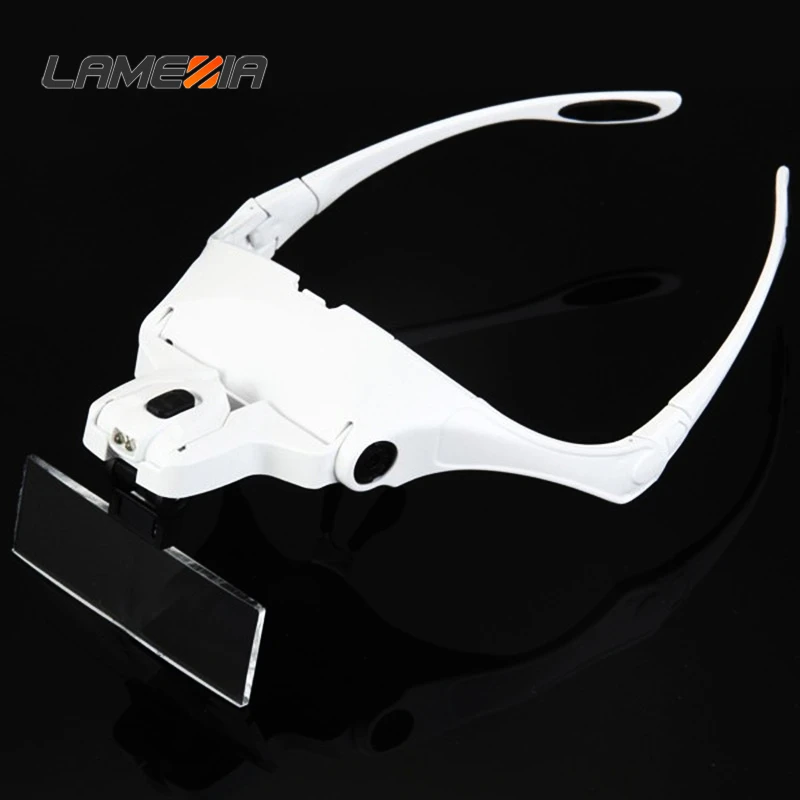

LAMEZIA 5 Lens Headband Magnifier Loupe Adjustable Magnifying Glasses Glass Jeweler Repair Microscope With LED light