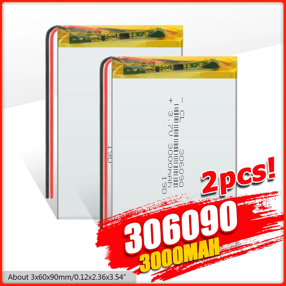 1/2/4 перезаряжаемый литий ионный аккумулятор 3 7 в 3000 мАч 306090 полимерный для