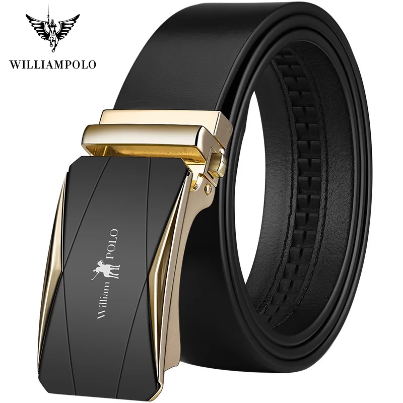 

WilliamPolo full-grain leather Brand Belt Men Top Quality Genuine Luxury Leather Belts for Men Strap Male Metal Automatic Buckle