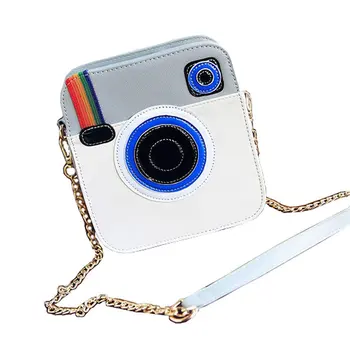 

NEW-Women Girls Cute Rainbow Snapshot Camera Design Shoulder Crossbody Purses,White