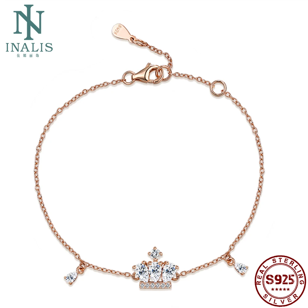 

INALIS 925 Sterling Silver Link Bracelets For Women The Crown Is Inlaid With Zircon Bracelets Anniversary Fine Jewelry Gift New