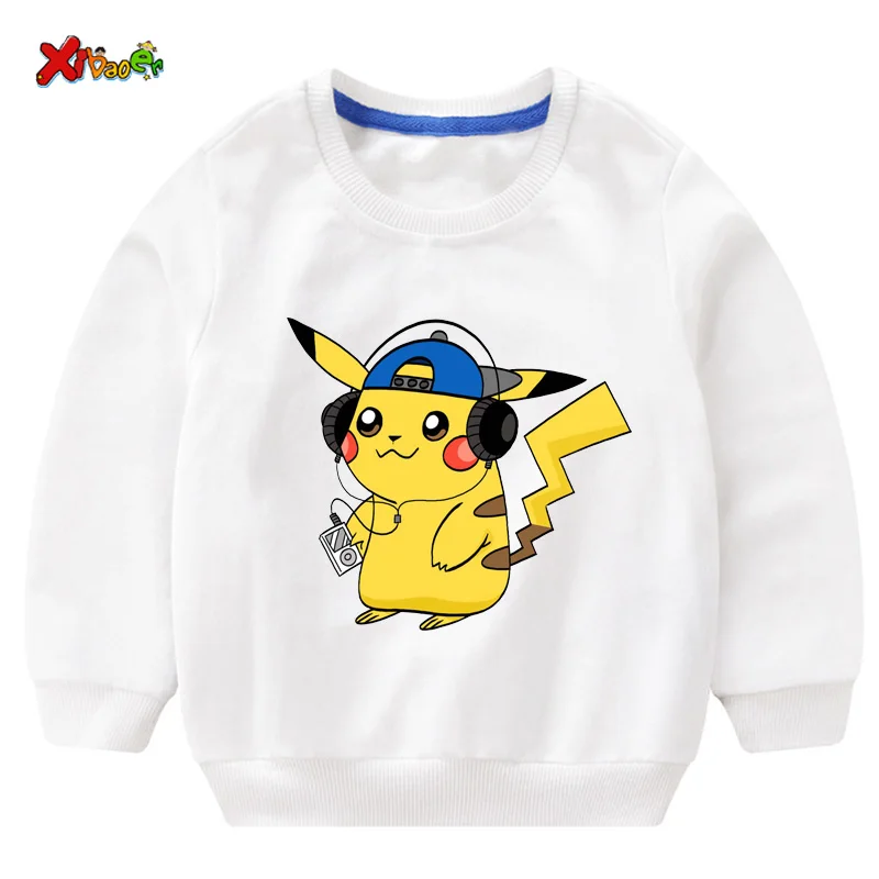 Children Hoodies pikachu Fashion Toddler Newborn Baby Boy Girl Tops Hooded Sweatshirt Outdoor cool girls sweatshirts Autumn - Color: sweatshirt white