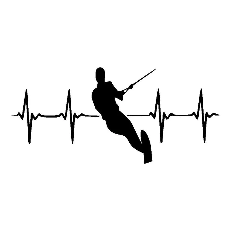 

16.3CM*7.6CM Personality Water Ski Heartbeat Vinyl Black/Silver Car Sticker C22-1031