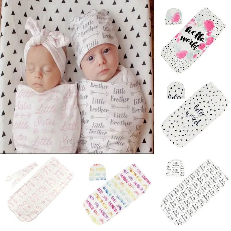 Sac de couchage en coton pour nouveau-né | Couverture florale pour bébé, lange emmaillotage + chapeau, couvertures chaudes 2 pièces