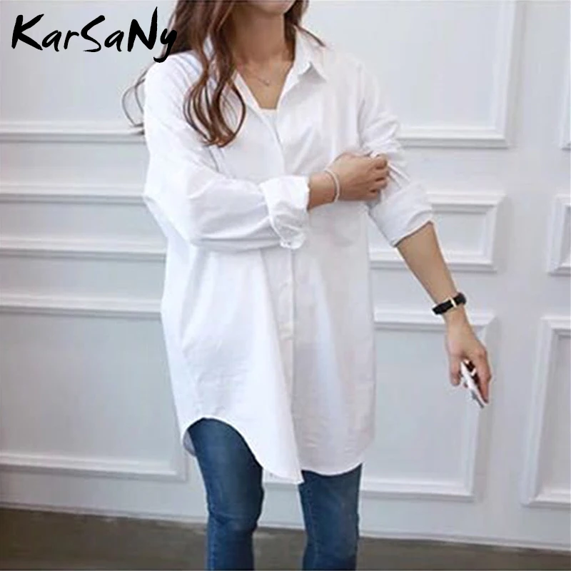 Women's White Shirt Oversize Cotton Femme Tops Plus Size 5XL Long Shirts For Women White Blouse Spring Long Sleeve Tunics Women 2