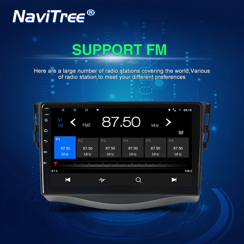 NaviTree 9 дюймов ips 2.5D Android9.0 автомобильный радио мультимедиа для toyota rav4 2007-2011 wifi навигация gps swc Bluetooth FM