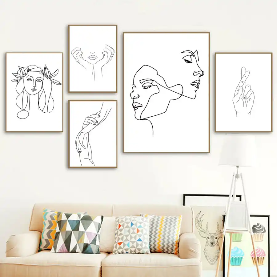 Poster Pared Arte Pinturas En La Pared Negro Blanco Mujeres Linea Dibujo Pintura Carteles Nordicos E Impresiones Decoracion Del Hogar Pared Foto Aliexpress