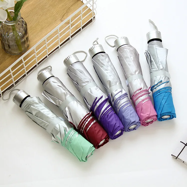 

UV-Protection Silver Colloid Umbrella Creative Three Fold College Style Folding Parasol Short Handle Three Fold Umbrella