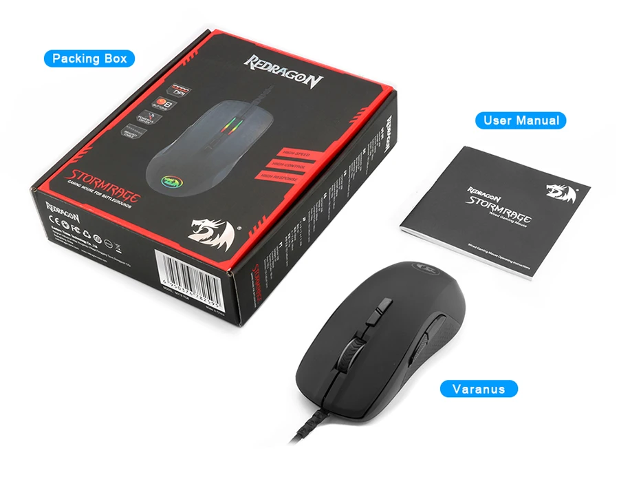 Redragon Stormrage M718 RGB USB Проводная компьютерная мышь 10000 dpi 8 кнопок 6 цветов с подсветкой программируемая эргономичная для геймера