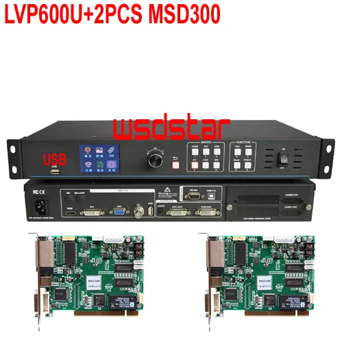 LVP600U+ 2 шт. MSD300 USB(поддержка JPG mp4) светодиодный видеопроцессор вход USB/HDMI/DVI/VGA/CVBS поддержка P3.91 P4.81 светодиодный экран дисплея