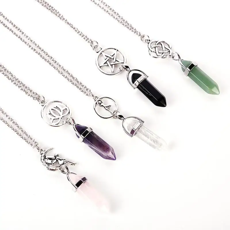 

Colored Hexagonal Column Bullet Star Lotus Pendant Flower Fairy Necklace Ladies Neck Pendants For Women Chains Around The Neck