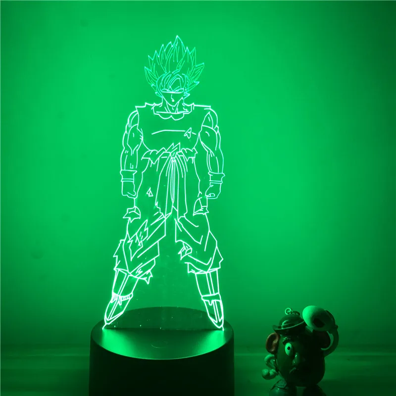 Dragon Ball Z Goku Битва Супер Saiyan стоящий вер. 3D светодиодный Ночной светильник 7 цветов сенсорный оптический Иллюзия фигурку лампа Декор