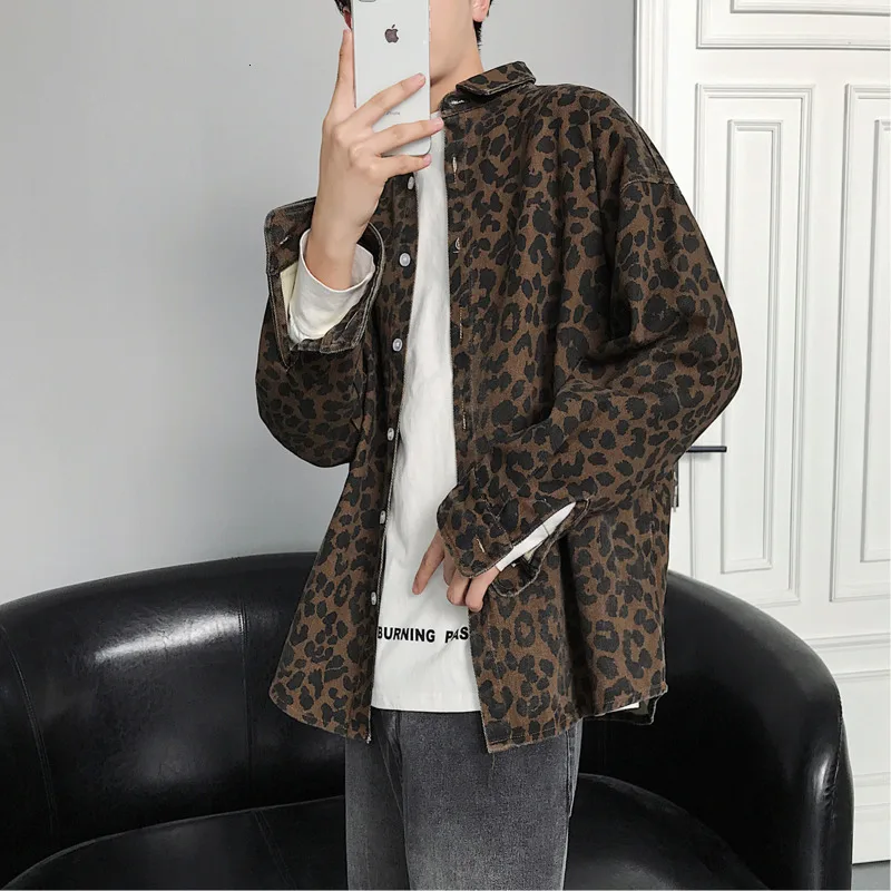 

Autumn New Leopard Shirt Men Fashion Casual Thicken Long-sleeved Shirts Man Streetwear Wild Loose Leopard Jacket Coat Men