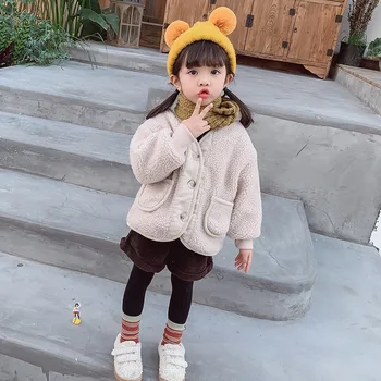 

3-7 years old children plush winter coat boys and girls baby new lamb cashmere thickening plus velvet round neck cotton shirt