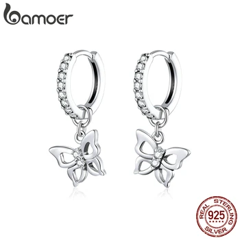

bamoer GXE833 925 Sterling Silver Elegant Hollowed-out Butterfly Hoop Earrings Trendy Women Fine Jewelry Hypoallergenic Earrings