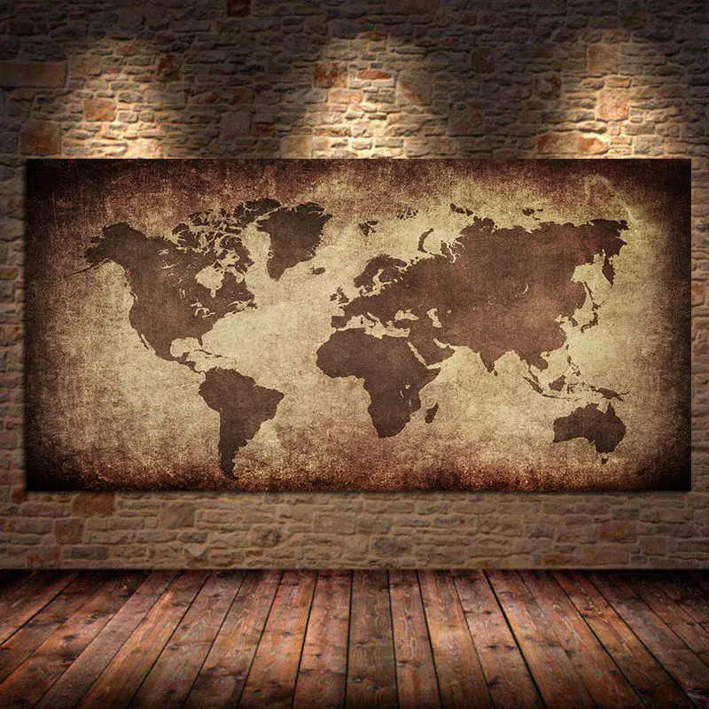 La mappa del mondo retrò tela pittura poster vintage stampa carta da parete fotografia sfondo panno soggiorno decorazioni per la casa senza cornice