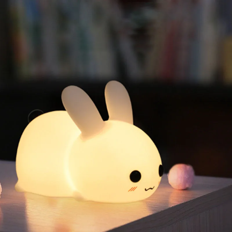 LED silicone rabbit night light USB charging double-color dimming patting lamp creative gifts cartoon children's | Лампы и
