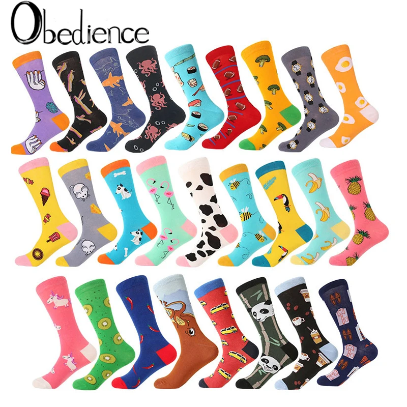

2019 Creative High Quality Fashion men and women socks cotton funny crew cartoon animal fruit print novelty gift socks