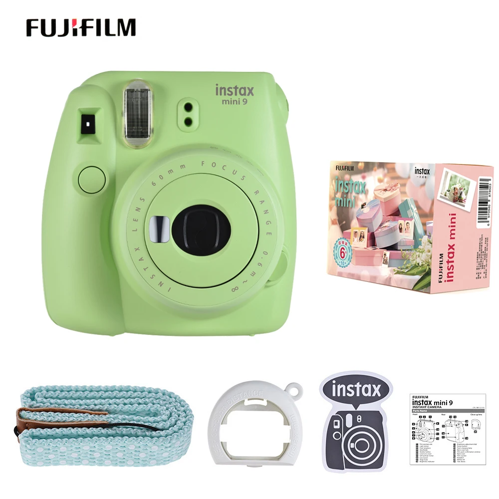 Белая пленка для Fuji Instax Мини 9 Фотоаппарат моментальной печати зеленый пленочная камера с зеркало для селфи+ 20 Вт, 30 Вт/60 мгновенный белую пленку Фотобумага+ Камера сумка - Цвет: Option 4