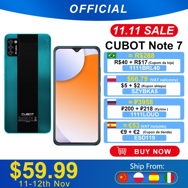 Cubot Note 7 Smartphone Triple Camera 13MP 4G LTE 5.5 Inch Screen 3100mAh Android 10 Dual SIM Card mobile phone Face Unlock 1