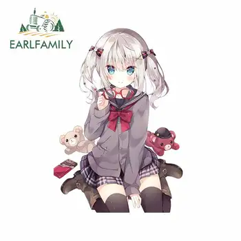 

EARLFAMILY 13cm x 9.1cm for Cute Uniform Girl Teddy Bear Windshield VAN Trunk Cartoon Decal Personality Windshield Car Stickers