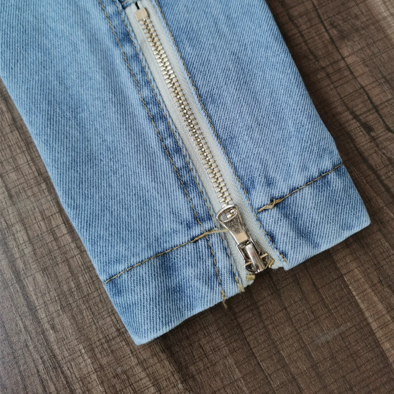 Высокое качество, новая мода, дизайнерский Топ, женский джинсовый топ на молнии с воротником-бантиком сзади