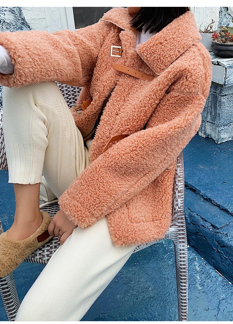 Короткое шерстяное пальто женские зимние милые куртки из искусственного меха Тедди ягненка офисные женские однотонные плюшевые шерстяные пальто женская верхняя одежда осень