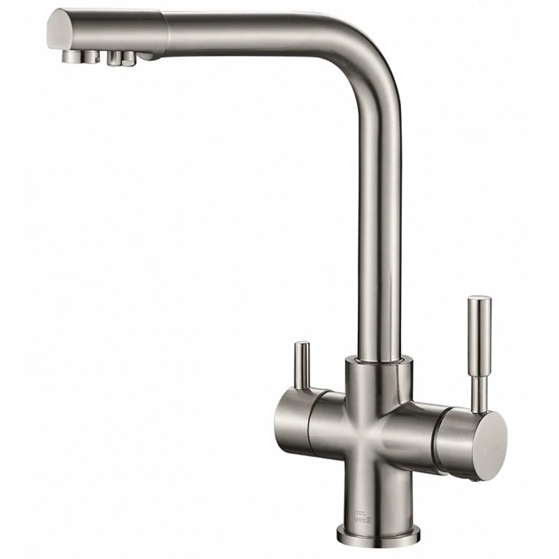 Смеситель для кухни под фильтр Steel Hammer SH 552 SATIN (Керамический картридж, аэратор, гибкий подвод)