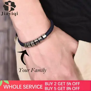 

Personalized Mens Women Braid Leather Bracelets with 1-10 Names Engraved in Custom Beads Custom ID Bracelet for Men Jewelry Gift