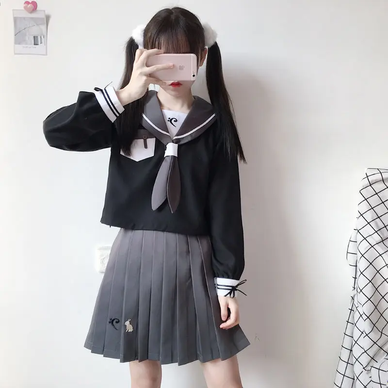 

Japanese School Uniforms Necktie JK Suits Skirts Female Solid Sailor Costume Girls Plus Size Adorable Clothing Clothes for Women