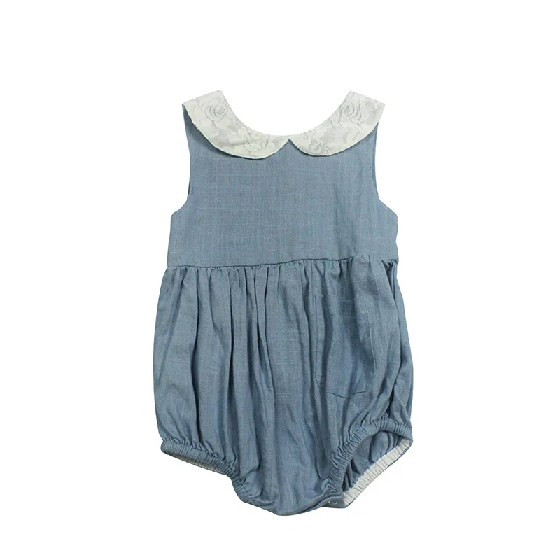 

Summer New Baby GIRL'S Linen Romper Girls Peter Pan Collar Triangular Crawling Clothes European And American Children's Clothing